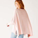 Women's One Size Vneck Knit Sweater in Light Pink Back View Drape