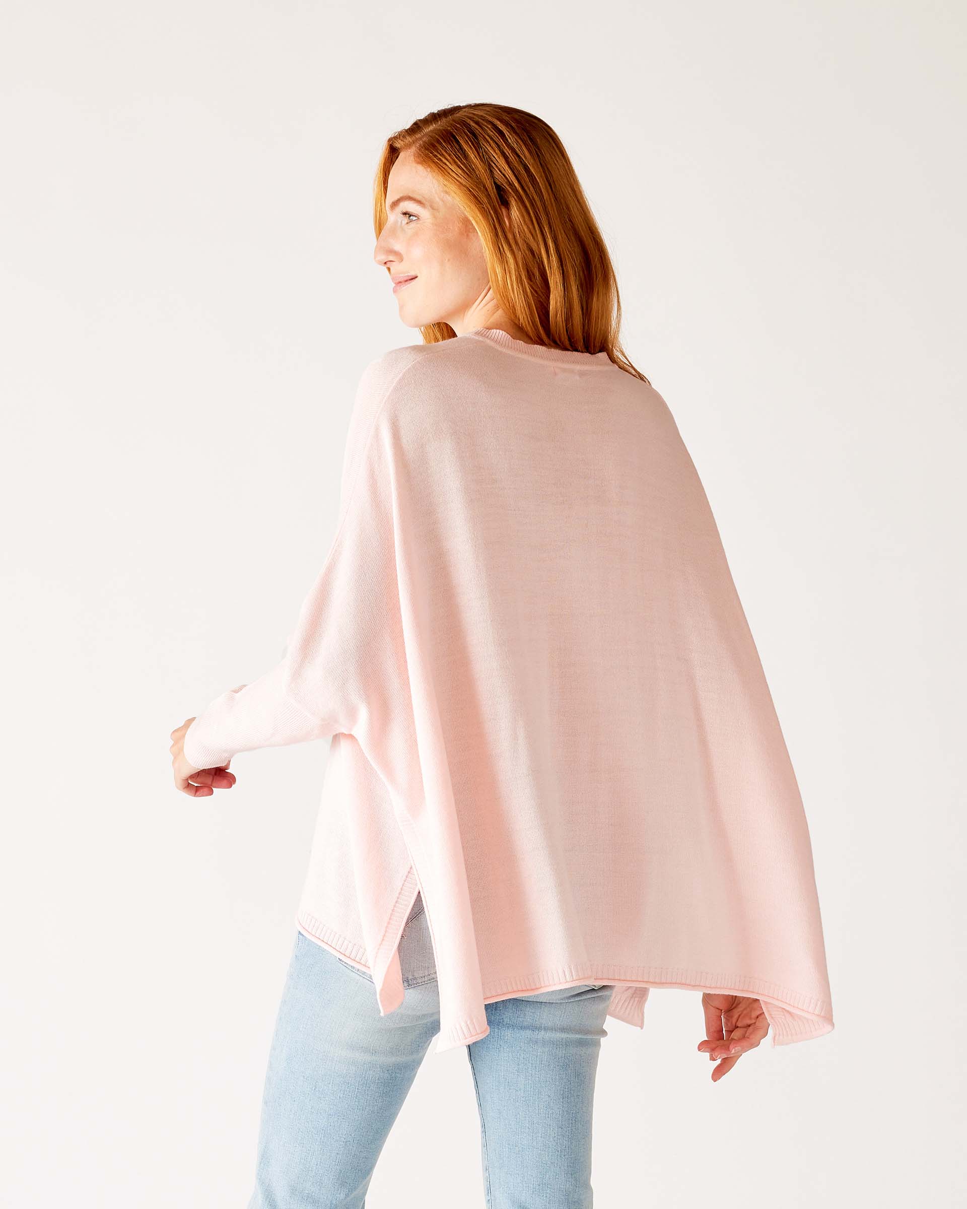 Women's One Size Vneck Knit Sweater in Light Pink Back View Drape