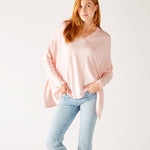 Women's One Size Vneck Knit Sweater in Light Pink Chest View