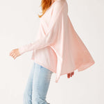 Women's One Size Vneck Knit Sweater in Light Pink Side View