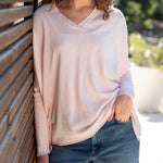 Women's One Size Vneck Knit Sweater in Light Pink Travel Look