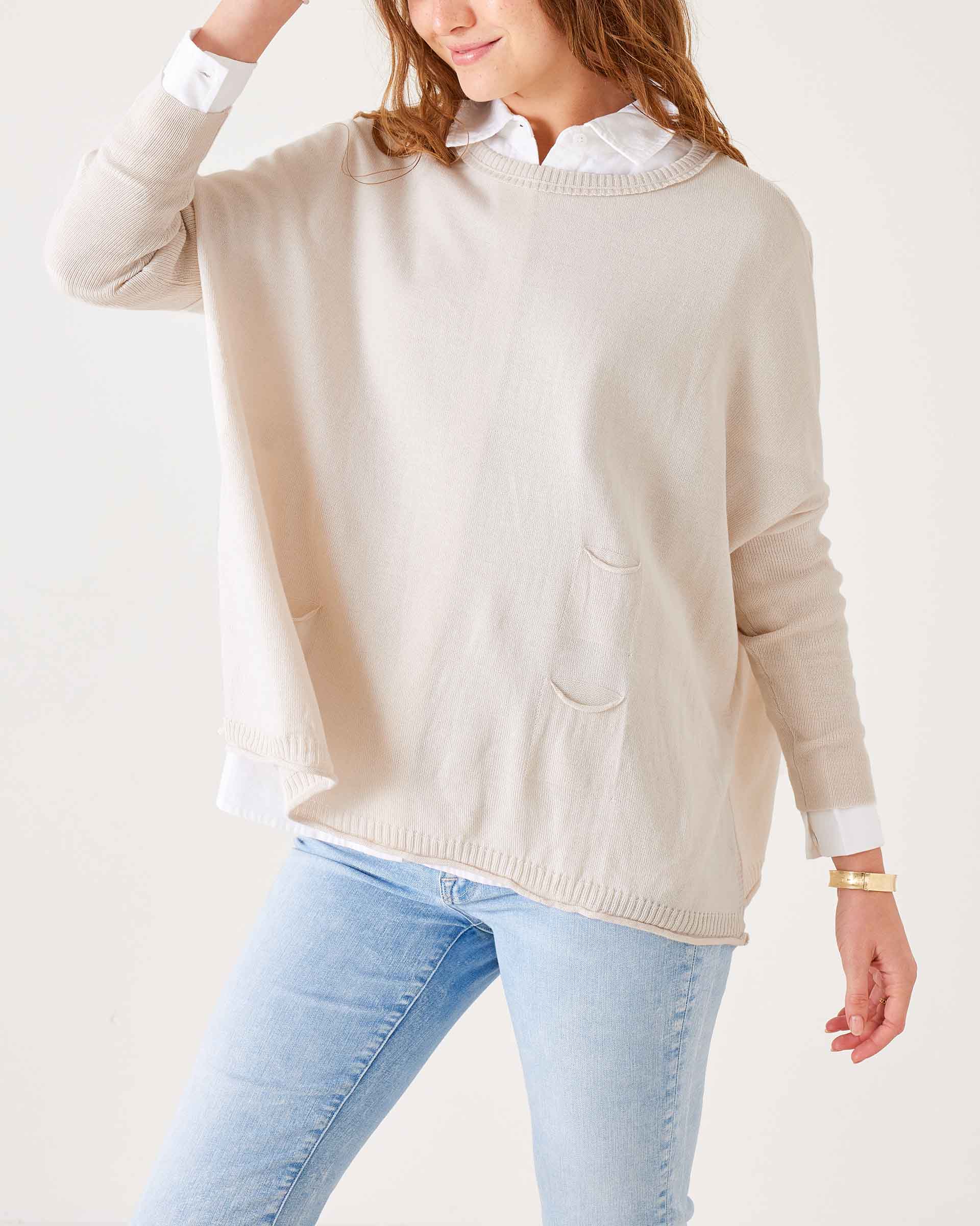 Women's Light Tan Oversized Lightweight Sweater