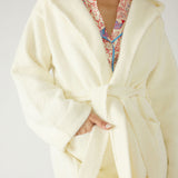 Women's Loungewear Nylon White Shawl Collar Patch Pockets Self-belt Goodnight Moon PJ Robe Self Belt Detail