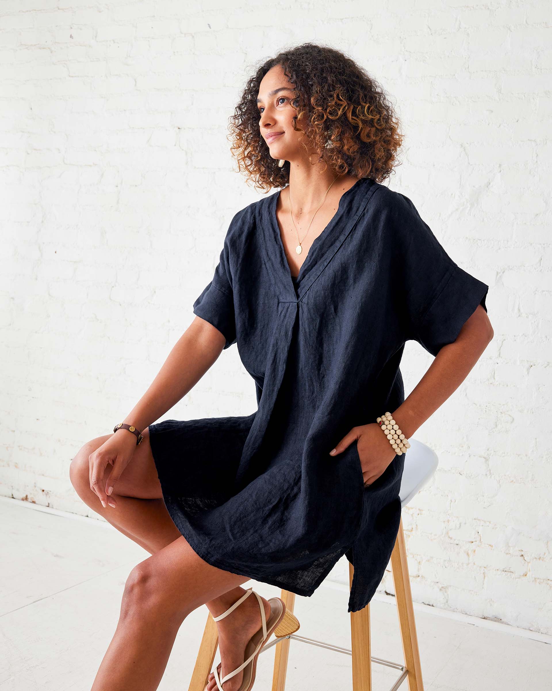 Women's Navy Beach Kaftan Coverup Dress