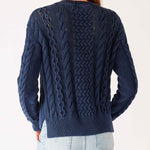 Women's Navy Blue Crewneck Pullover Cableknit Sweater Rear View