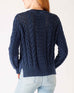 Women's Navy Blue Crewneck Pullover Cableknit Sweater Rear View