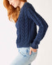 Women's Navy Blue Crewneck Pullover Cableknit Sweater Side View