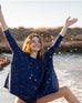 Women's Oversized Crewneck Knit Sweater in Navy Blue Beach Destination