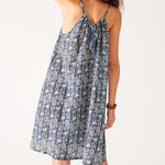 Women's Navy Floral Lightweight Knee Length Patio Drawstring Light and Breezy Dress Rear View