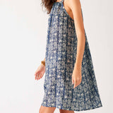 Women's Navy Floral Lightweight Knee Length Patio Drawstring Light and Breezy Dress Side View