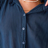 Women's Navy Collared Ruffle Blouse