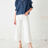 Women's Navy Collared Ruffle Blouse