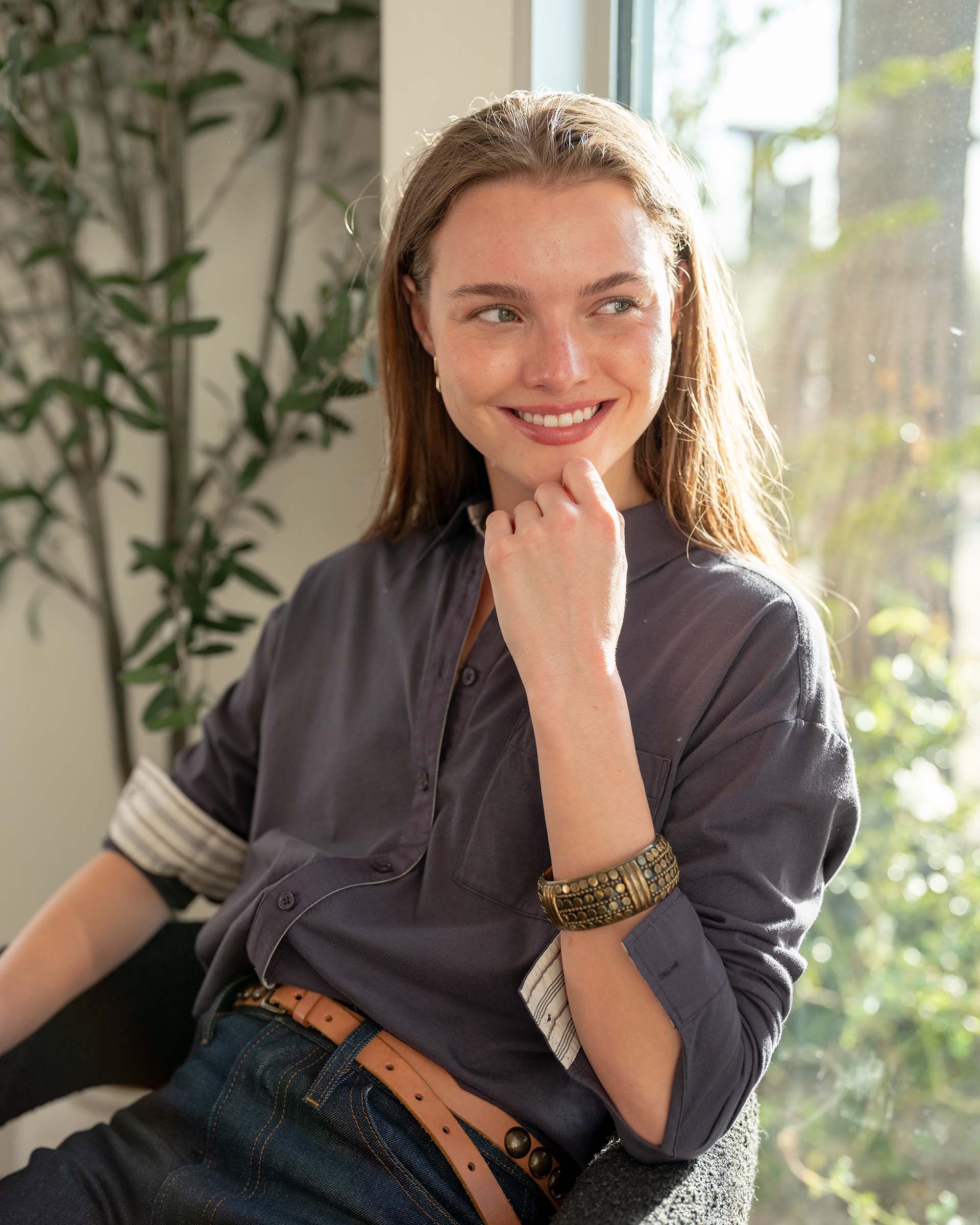 Women's Navy Cotton Button Down