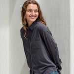 Women's Navy Cotton Button Down