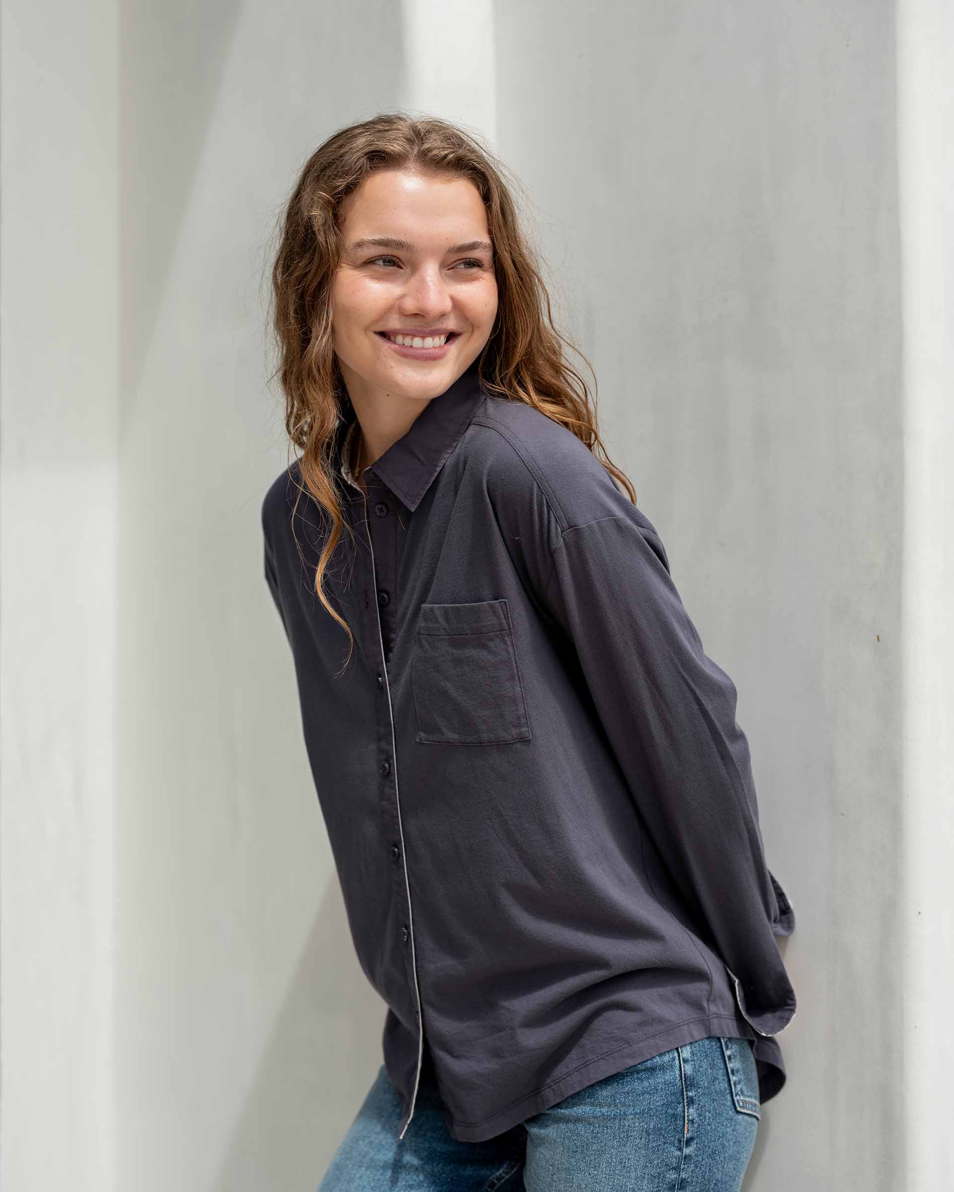 Women's Navy Cotton Button Down