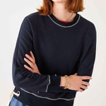 Women's Navy Crewneck Sweatshirt Ribbon Ties