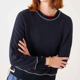 Women's Navy Crewneck Sweatshirt Ribbon Ties