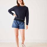 Women's Navy Crewneck Sweatshirt Ribbon Ties