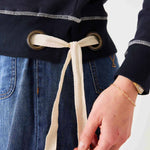 Women's Navy Crewneck Sweatshirt Ribbon Ties