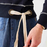 Women's Navy Crewneck Sweatshirt Ribbon Ties