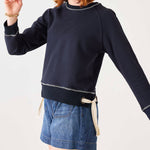 Women's Navy Crewneck Sweatshirt Ribbon Ties