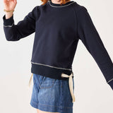 Women's Navy Crewneck Sweatshirt Ribbon Ties