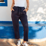 Women's Navy French Terry Jogger With Drawstring