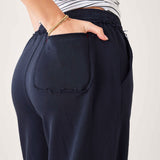 Women's Navy French Terry Wide Leg Pant