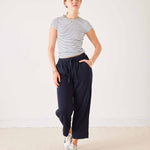 Women's Navy French Terry Wide Leg Pant