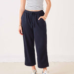 Women's Navy French Terry Wide Leg Pant