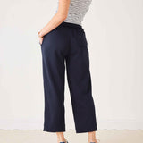 Women's Navy French Terry Wide Leg Pant