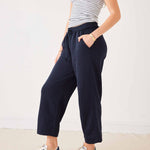 Women's Navy French Terry Wide Leg Pant