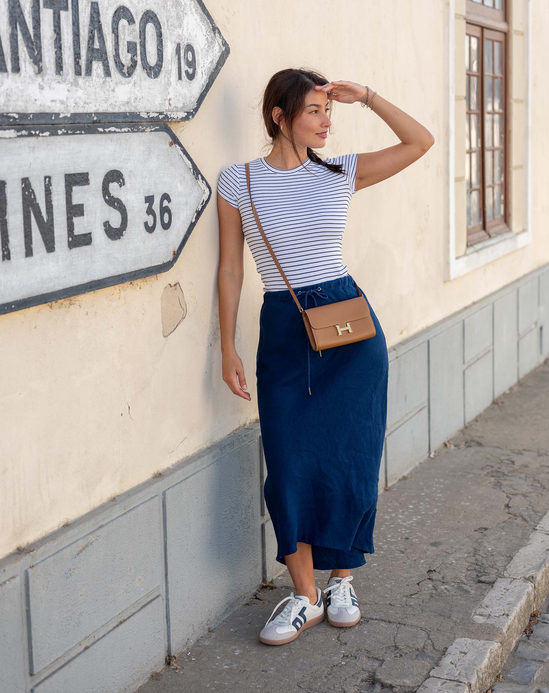 Women's Navy Linen Maxi Skirt