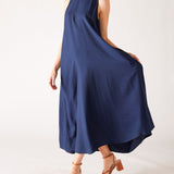 Women's Navy Maxi Dress Front View Swing Drape