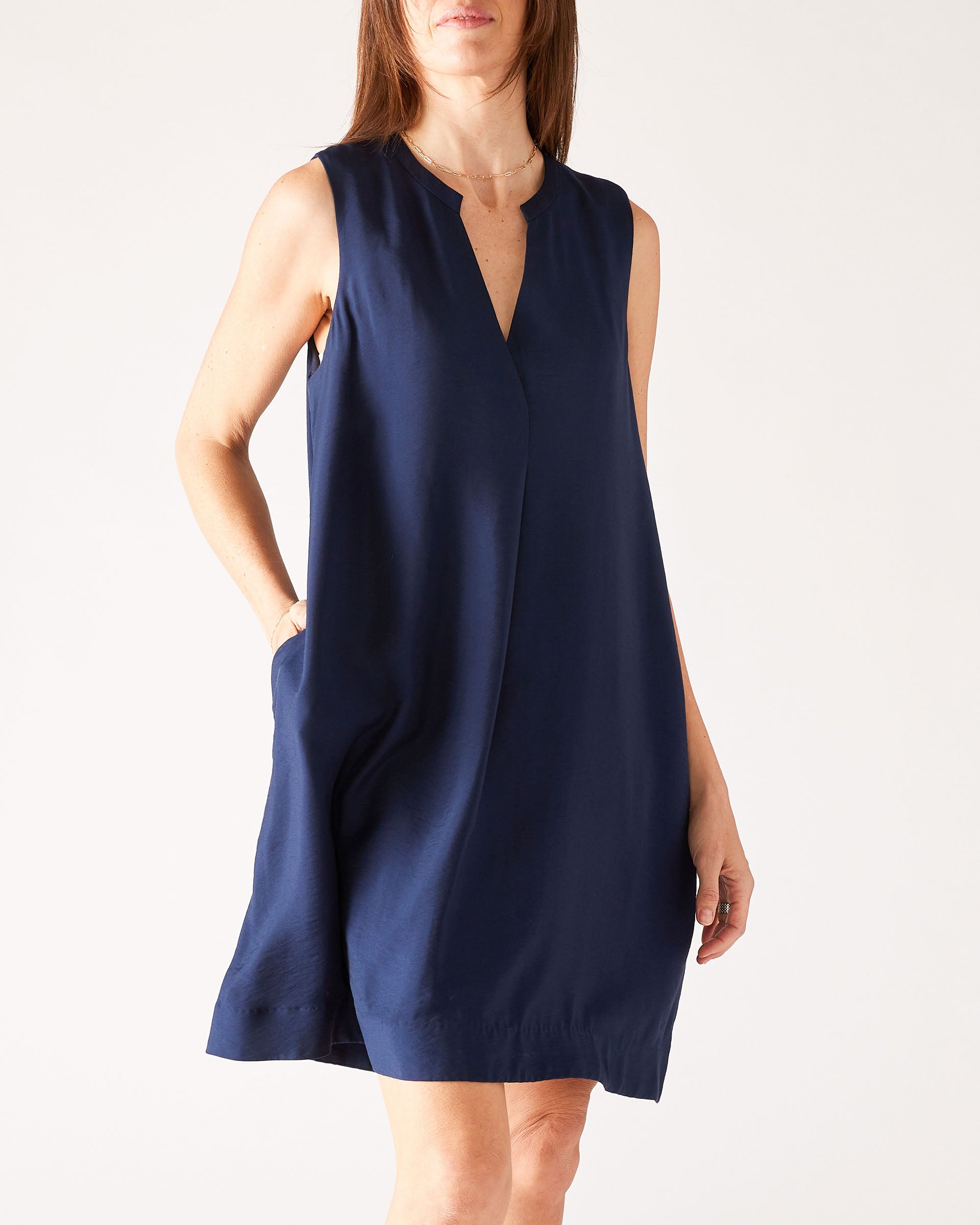 Women's Navy V-neck Mini Dress Front View