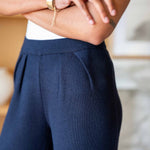 Women's Navy Pleated Knit Pant Fall Style