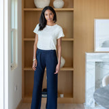 Women's Navy Pleated Knit Pant Fall Style