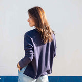 Women's Navy Raw Edge Crewneck Sweatshirt with Split Sides