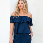 Women's Navy Ruffle Top