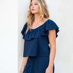 Women's Navy Ruffle Top