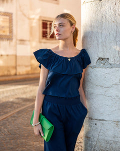 Women's Navy Ruffle Top