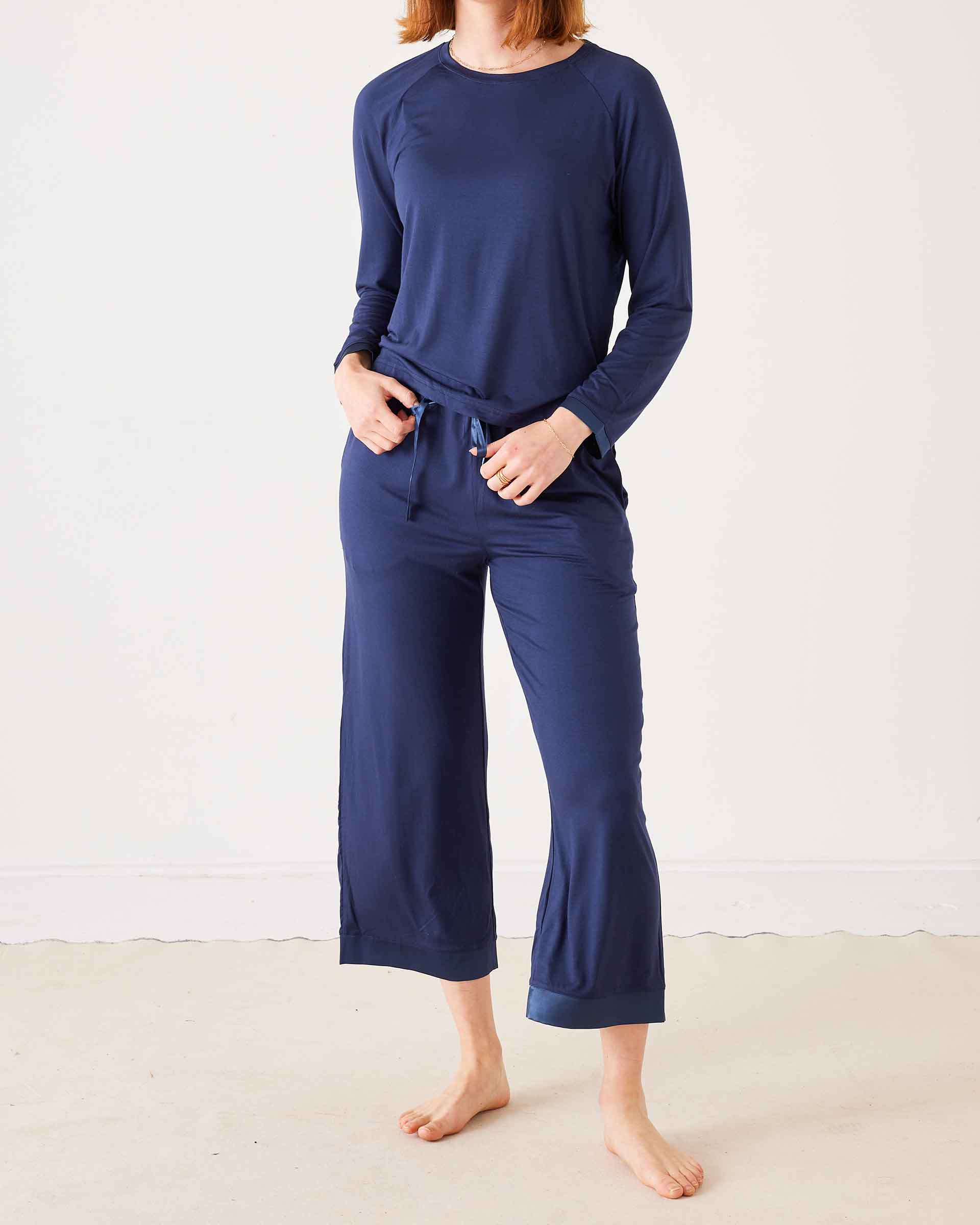 Satin Sailor Modal Pajama Set - Midnight Navy