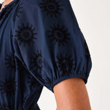 Women's Navy Short Sleeve Mini Eyelet Dress