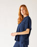 Women's One Size Navy Short Sleeve Tee with Two Pockets on Chest Side View