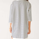 Women's Navy Striped Midweight V-neck Drop Shoulders Amelia Tee Dress Rear View