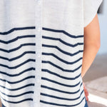 Women's White Navy Striped Short Sleeve One Sized Sweater
