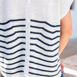 Women's White Navy Striped Short Sleeve One Sized Sweater