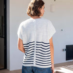 Women's White Navy Striped Short Sleeve One Sized Sweater