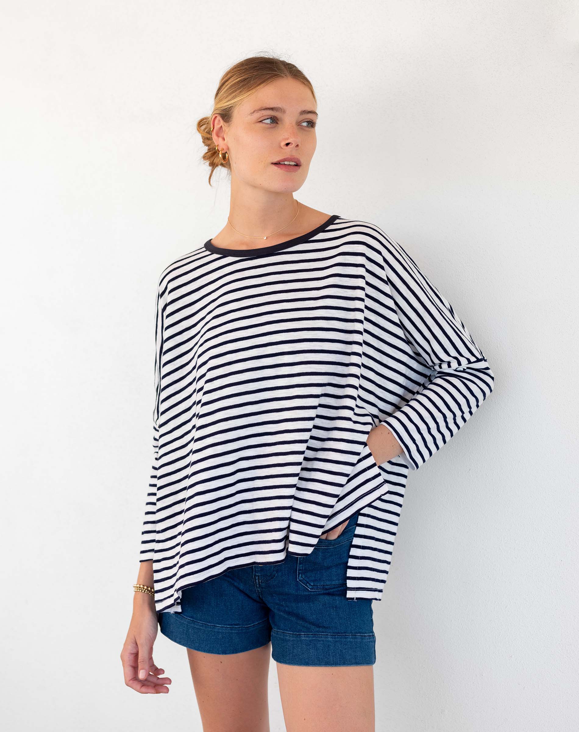 Women's Navy Striped One Sized Tee