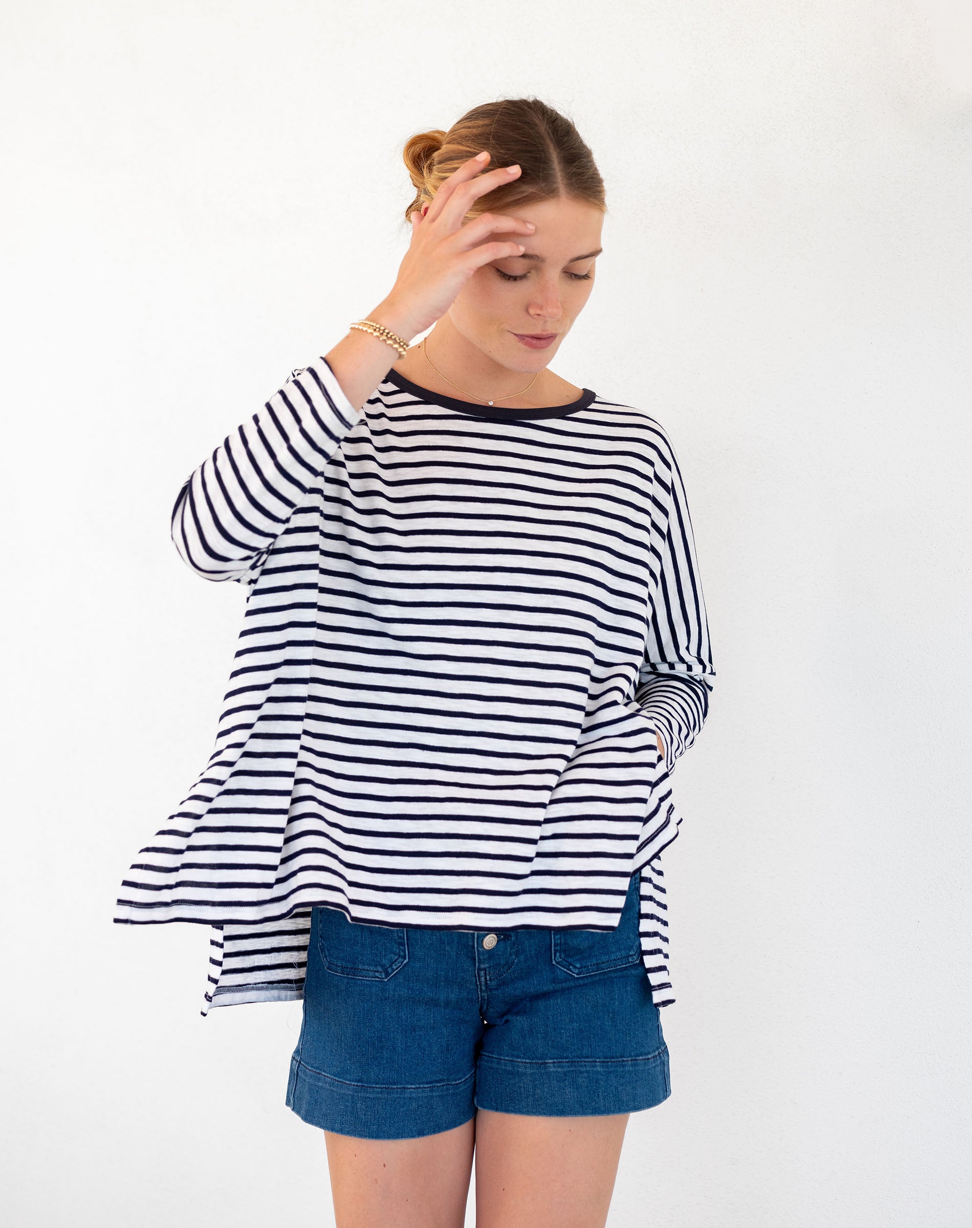 Women's Navy Striped One Sized Tee